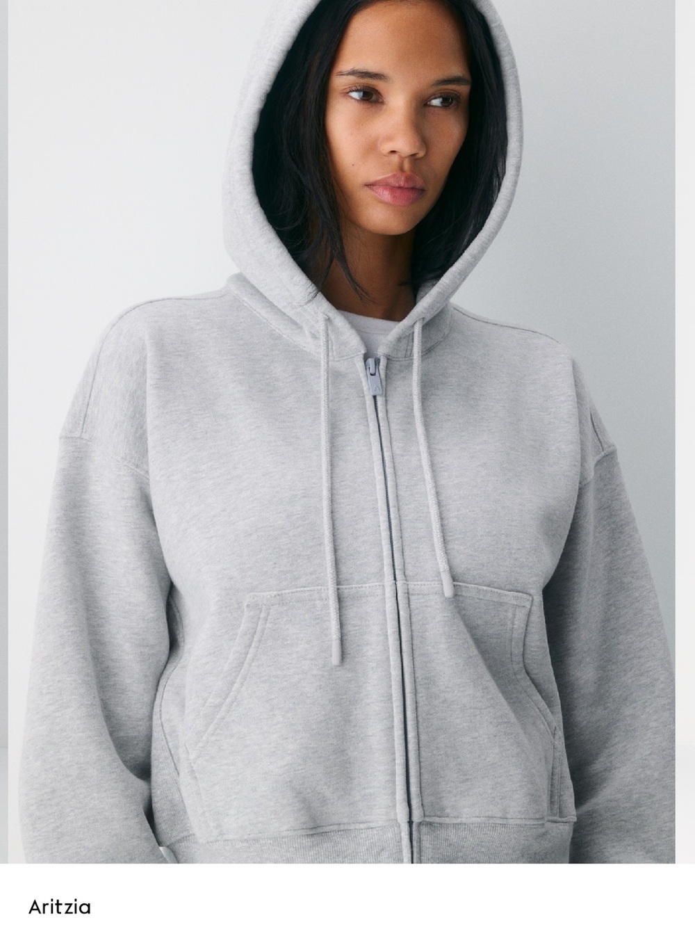 Aritzia Sweatfleece Boyfriend Fit Gray Zip-Up Hooded Sweatshirt